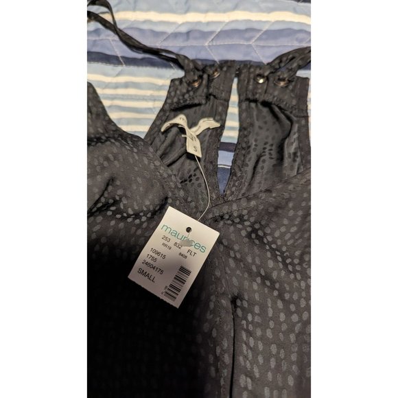 NEW Maurice’s Women SZ S Edgy Bubble Hem Black Gray Dots Wrap Tank Top - Picture 9 of 12